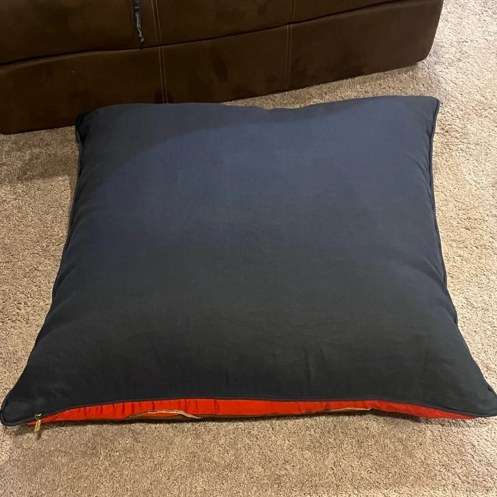 Ralph Lauren Equestrian Saddle Silk Linen Floor Pillow 37”x37” Huge Made in USA